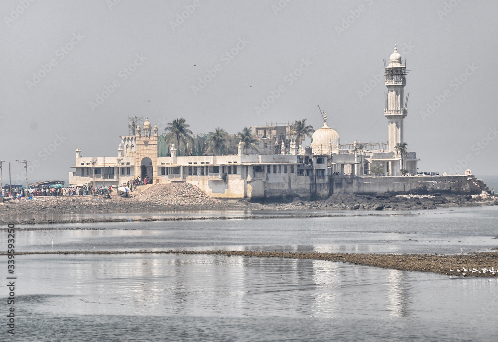 MUMBAI, INDIA - February 24,2012: View of the Haji Ali Darga Mosque, Mosque was built in 1431 in memory of a rich Muslim merchant.