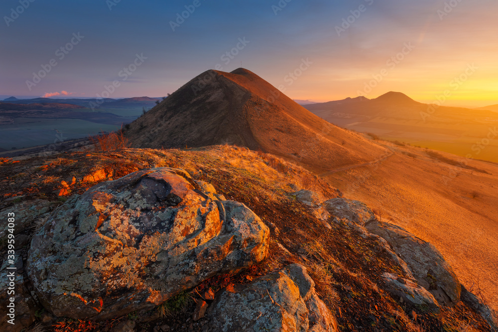 Fototapeta premium Sunrise over an old volcano