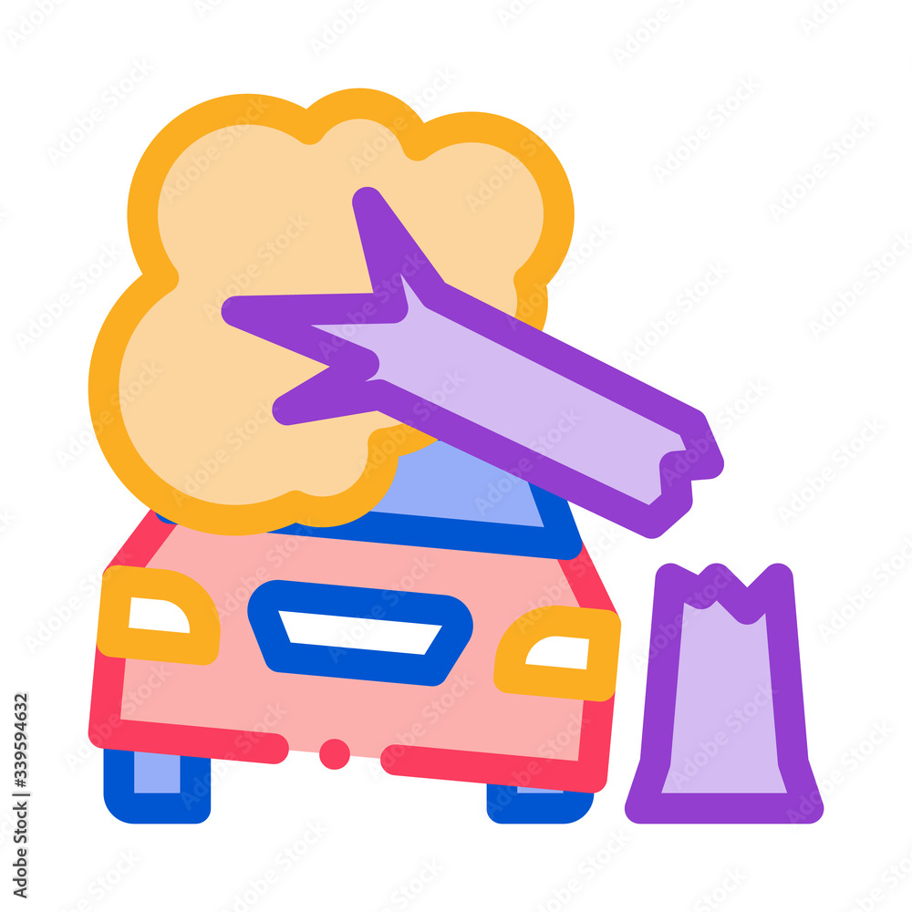 car crashed into tree icon vector. car crashed into tree sign. color symbol illustration