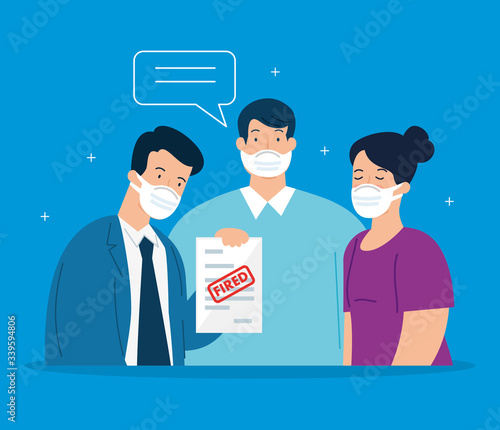business people fired of work using face mask vector illustration design
