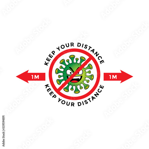 illustration of social distancing sign, against covid-19 coronavirus. COVID-19 is an infectious disease caused by a newly discovered coronavirus and spread throughout the world