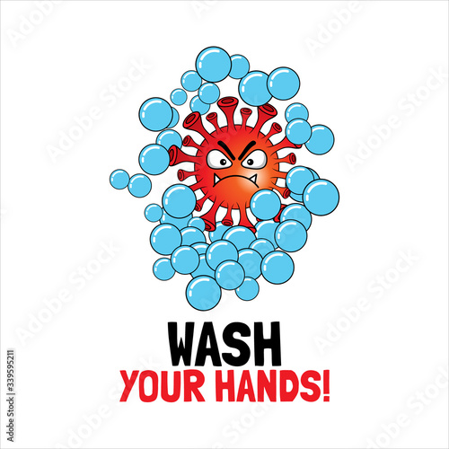illustration of hand washing warning to fight covid corona-19 virus. COVID-19 is an infectious disease caused by the newly discovered corona virus and spread throughout the world
