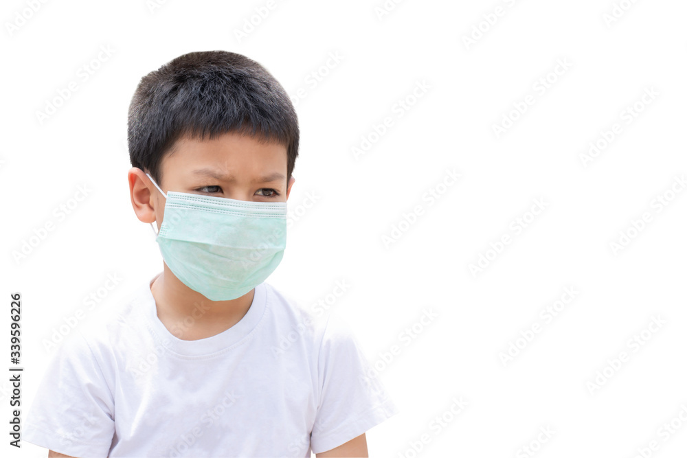 Isolated Asian boy wearing a mask on a white background with clipping path. Isolated Asian boy wearing a mask on a white background with clipping path.