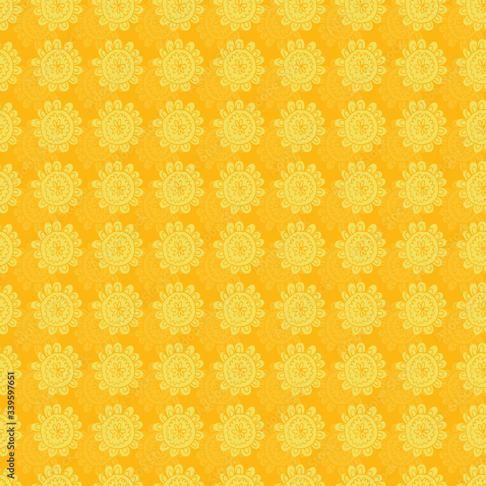 Uplifting yellow and orange summer floral vector repeat pattern. Pattern for fabric, backgrounds, wrapping, textile, wallpaper, apparel. Vector illustration