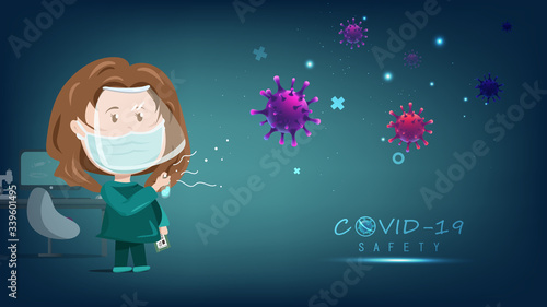 People wear mask and face shield using alcohol to prevent viral infection, medical healthcare protection safety concept, COVID-19 virus spreading pandemic, cartoon characters vector illustration