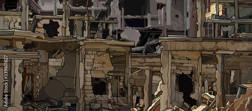background of the ruins of urban buildings close up
