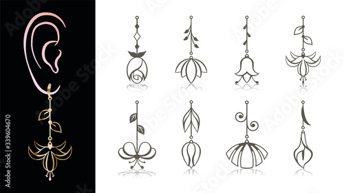 8 Earring Designs. Cutout silhouette with floral pattern. Template is suitable for creating fashion & charm women jewellery (earrings, necklace or bracelet) or interior decor.
