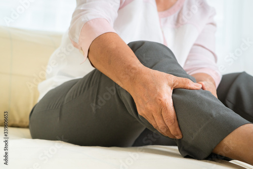 leg pain of senior woman at home  healthcare problem of senior concept