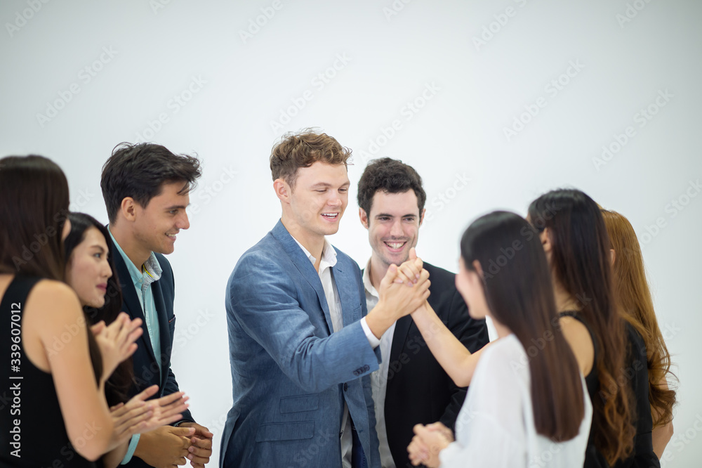 successful negotiation business men shake hand with partner to celebration partnership and teamwork successful negotiation business men shake hand with partner to celebration partnership and teamwork