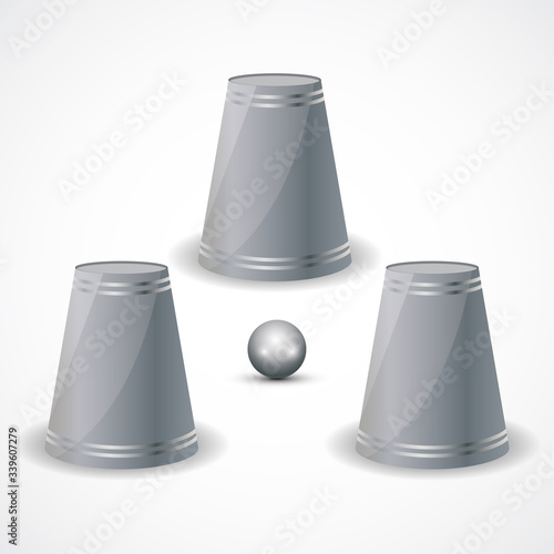 Game thimbles. Three cups and ball. Vector illustration.