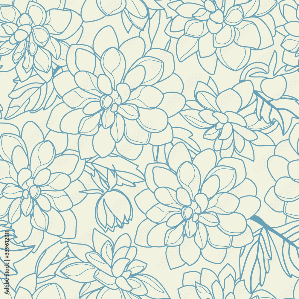 Vintage flowers on the background. Book cover with flower texture. Blue lines on a beige background. Vector illustration.