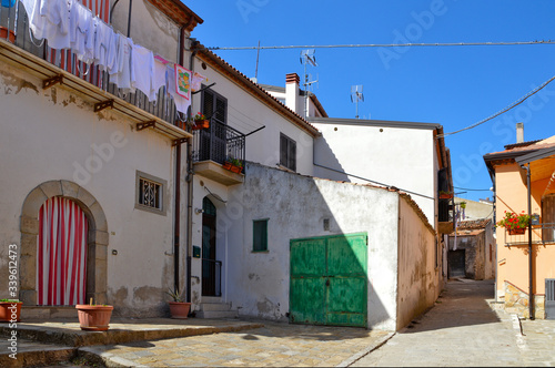 A narrow street among the picturesque houses of a mountain village