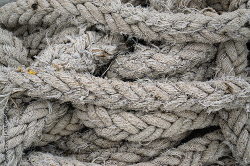 Gelendzhik, Russia - February 23, 2020: Worn rope for ship ,texture