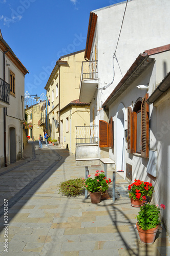 A narrow street among the picturesque houses of a mountain village