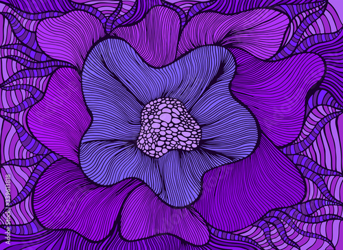 Amazing colorful fantasy blooming flower, violet shades color. Bohemian stylish card
