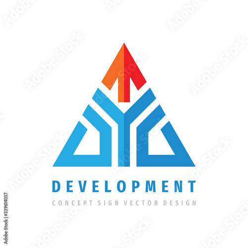 Development logo template design. Progress business vector logo symbol. Abstract triangle logo sign. Stylized pyramid structure concept logo illustration. Arrow icon.