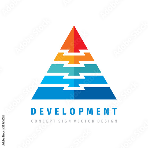 Development logo template design. Progress business vector logo symbol. Abstract triangle logo sign. Stylized pyramid structure concept logo illustration. 