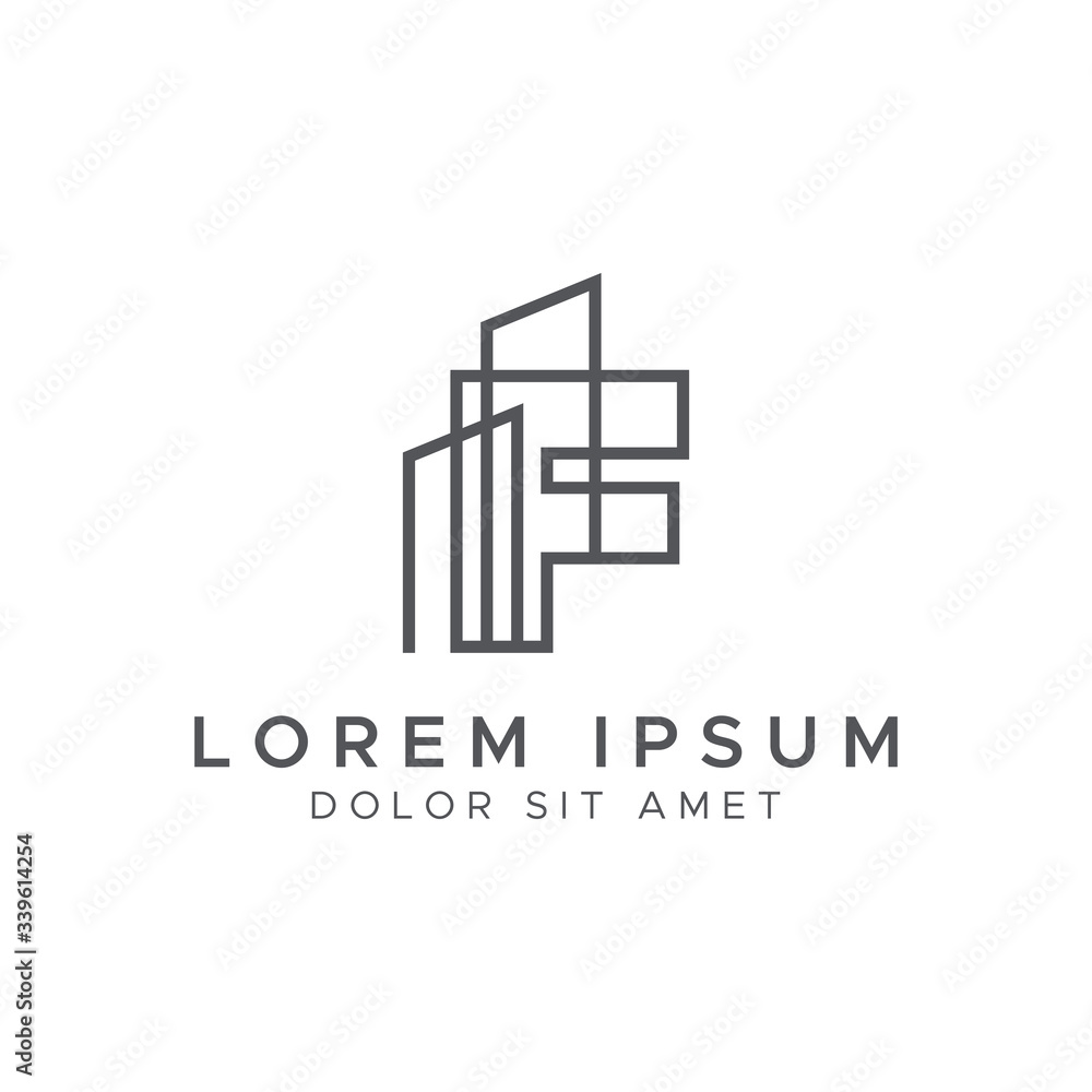 Letter F line building logo vector design template Letter F line building logo vector design template