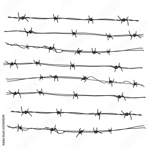 Barbed wire on a white background. Wire with sharp spikes vector. Wire fencing