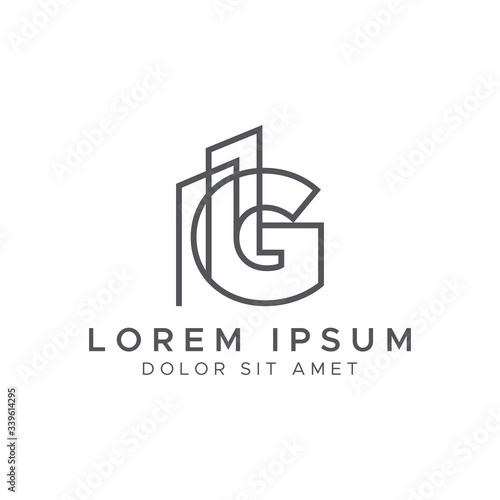 Letter G line building logo vector design template
