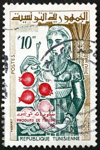 Postage stamp Tunisia 1959 unvelled woman holding pomegranates