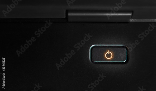 black keyboard of the laptop power button start begining of work new idea concept