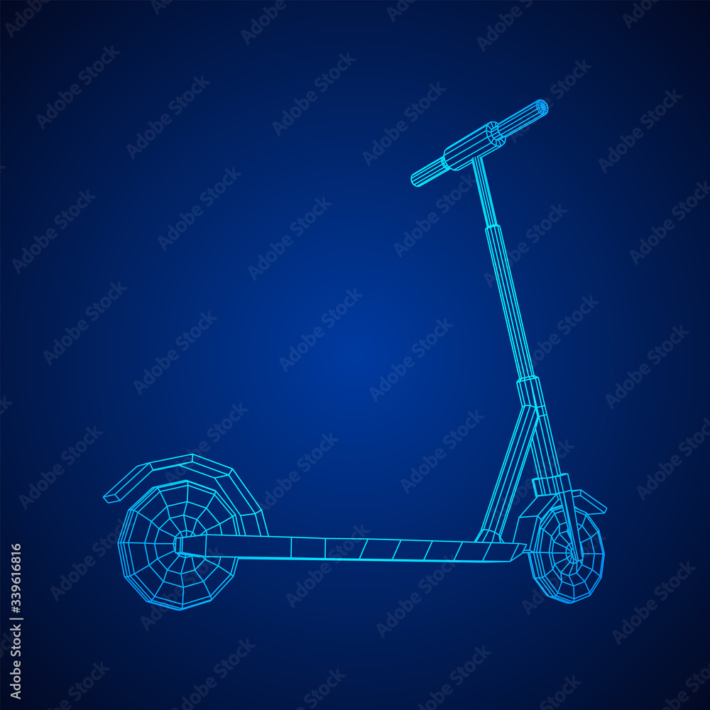 Roller scooter balance kick push bike. Eco alternative city transport. Wireframe low poly mesh vector illustration. Roller scooter balance kick push bike. Eco alternative city transport. Wireframe low poly mesh vector illustration.