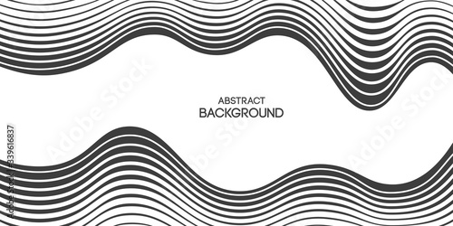 Abstract striped background, poster, banner. Composition of smooth dynamic waves, lines. Trendy design. Vector monochrome illustration in flat style.