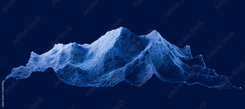 Mount Everest, relief height, mountains. Lhotse, Nuptse. Himalaya map. The highest mountain in the world. Hud, digital grid, display - obrazy, fototapety, plakaty 