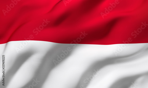 Flag of Indonesia blowing in the wind. Full page Indonesian flying flag. 3D illustration.
