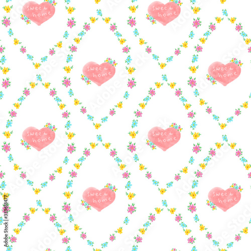 Hand drawn vintage floral wall paper  sweet home and love  seamless pattern