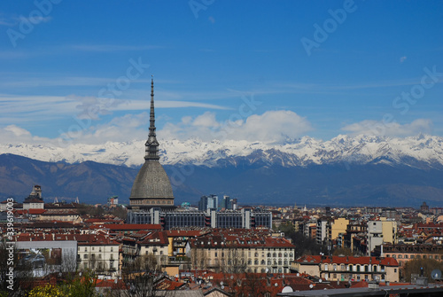 The iconic spire of Mole Antonelliana in Turin in Italy