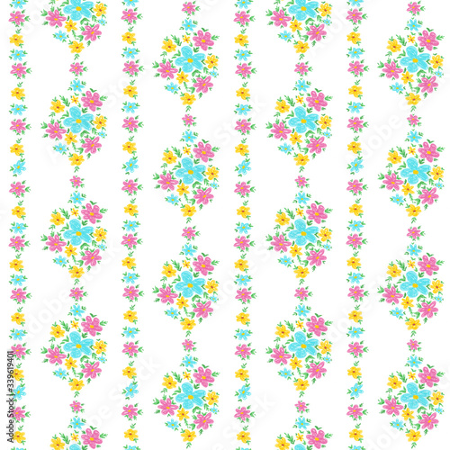 Hand drawn vintage wall paper, simple flowers design, seamless pattern, retro flowers ornament