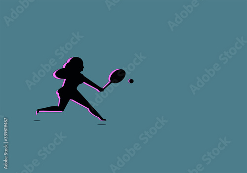 Silueta femenina jugando a tenis de color negro y rosa.
