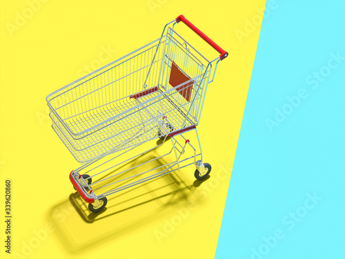 shopping cart on light blue and yellow background