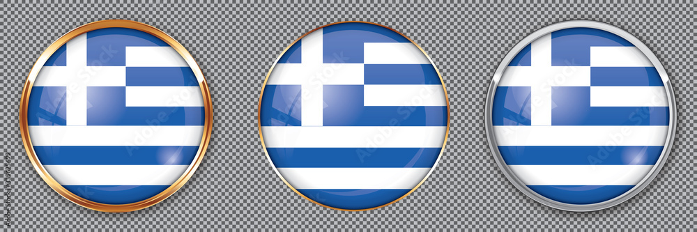 Round buttons with flag of Greece on transparent background Round buttons with flag of Greece on transparent background