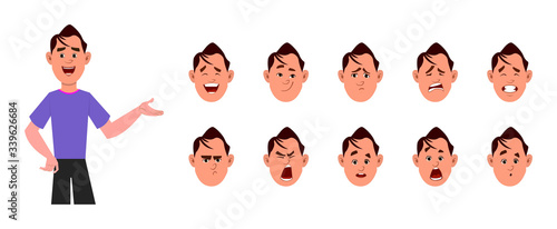 footballer cartoon character with different facial expression set.  different facial emotions for custom animation