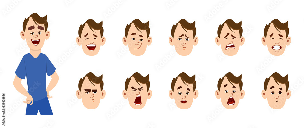 young footballer cartoon character with different facial expression set. different facial emotions for custom animation young footballer cartoon character with different facial expression set. different facial emotions for custom animation