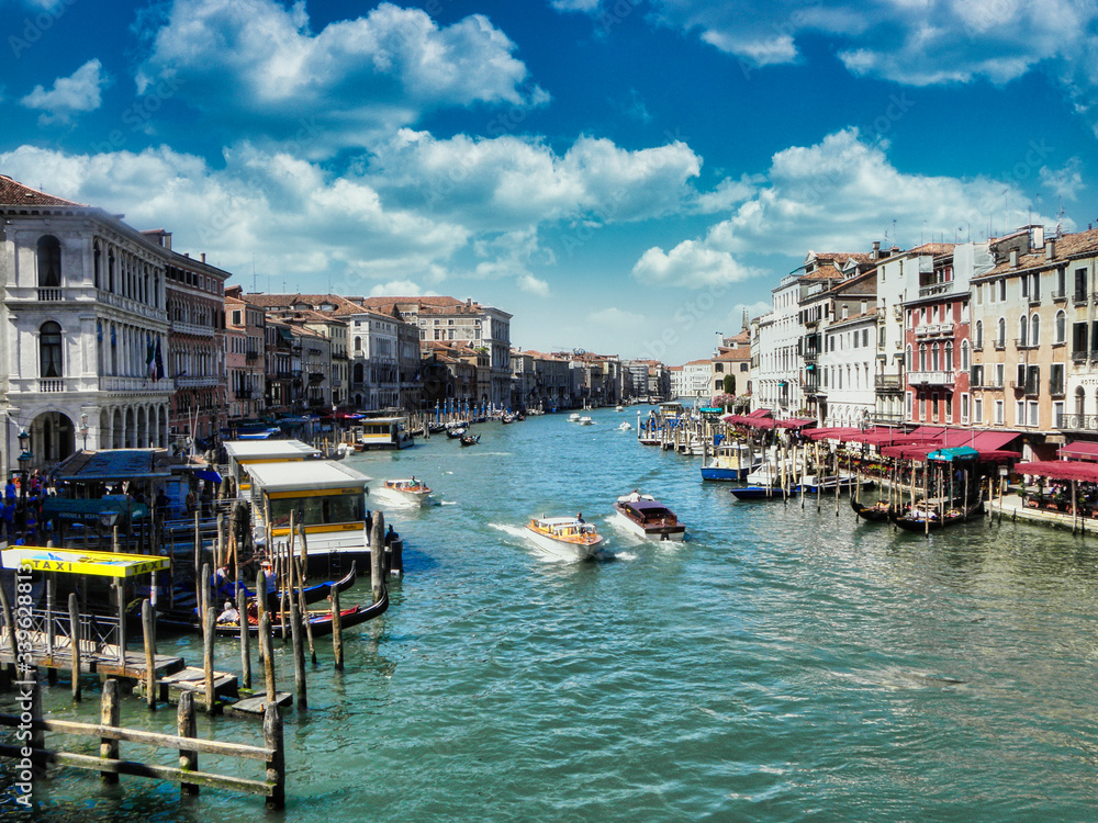 Classic view of the grand canal of venice from the rialto bridge