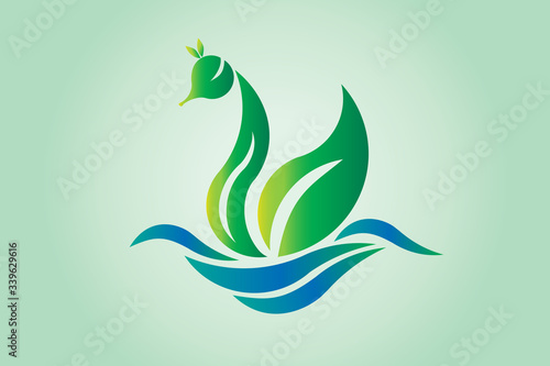 Logo Swan green leaf shaped icon vector