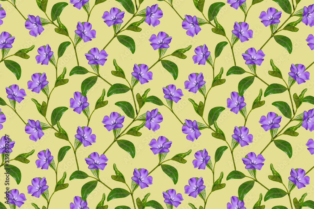 Seamless floral pattern with blue flowers on a yellow background. Seamless floral pattern with blue flowers on a yellow background.