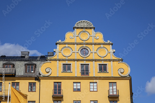 Beautiful architecture of ancient buildings on the Norr Malarstrand. Norr Malarstrand (Northern Shore of Malaren) is a street on Kungsholmen Island in central Stockholm, Sweden. photo