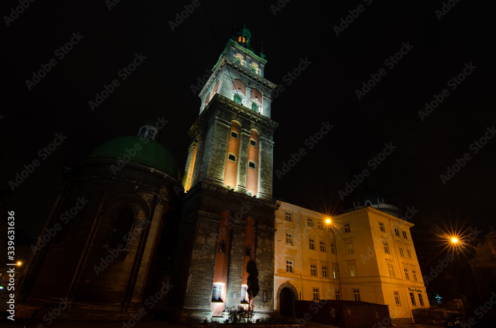 Uspenska church in Lviv at night