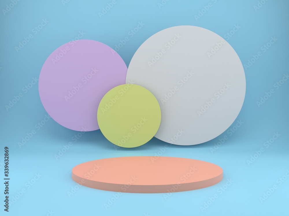 3d rendering studio with geometric shapes, podium on the floor. Platforms for product presentation, mock up background. 3d rendering studio with geometric shapes, podium on the floor. Platforms for product presentation, mock up background.