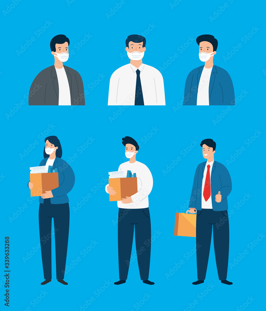 business people unemployed using face mask vector illustration design business people unemployed using face mask vector illustration design