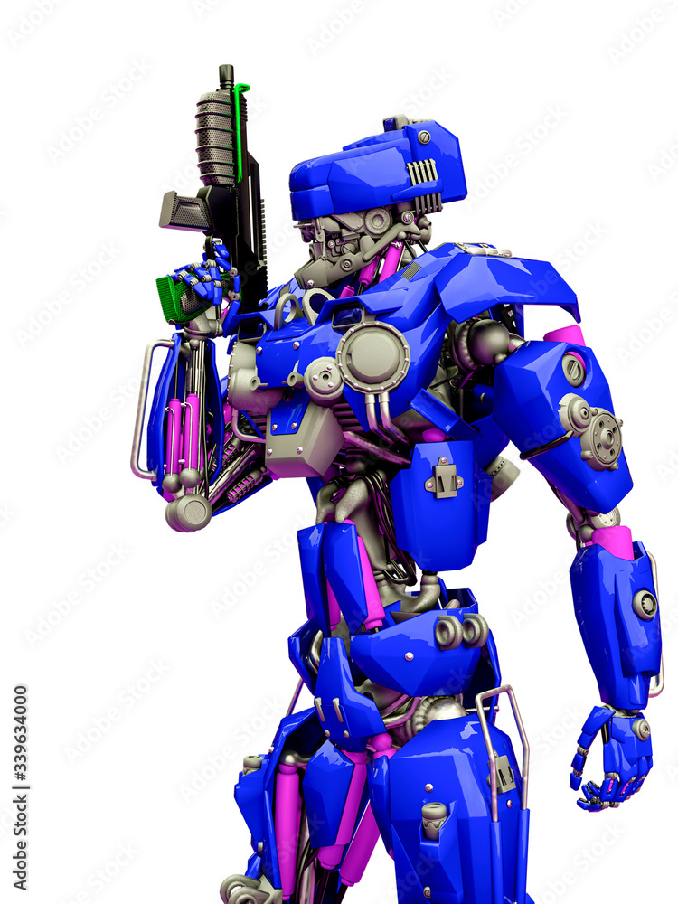 Fototapeta premium mechanical soldier holding a gun