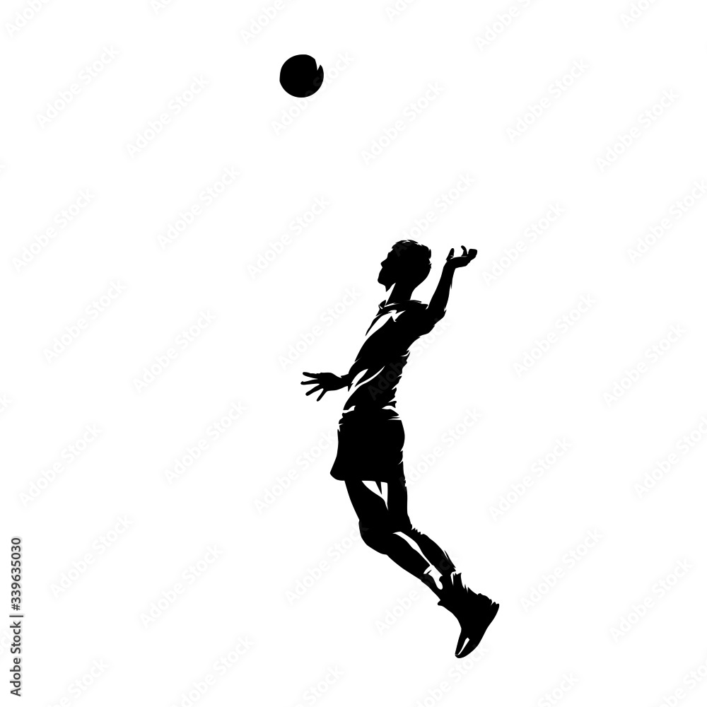 Volleyball player serving ball, isolated vector silhouette. Ink drawing ...