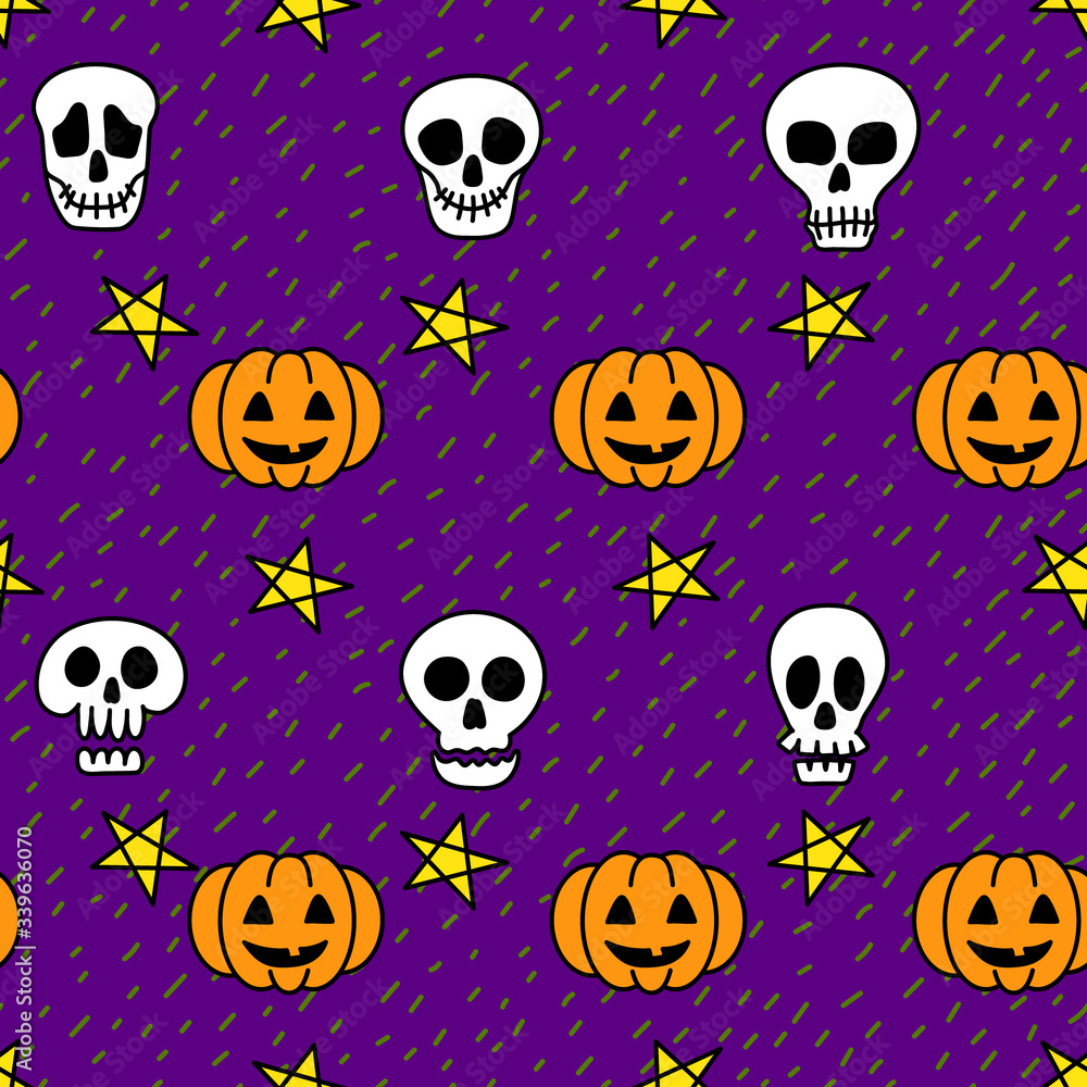 Doodle halloween skulls and pumpkins seamless pattern Doodle halloween skulls and pumpkins seamless pattern
