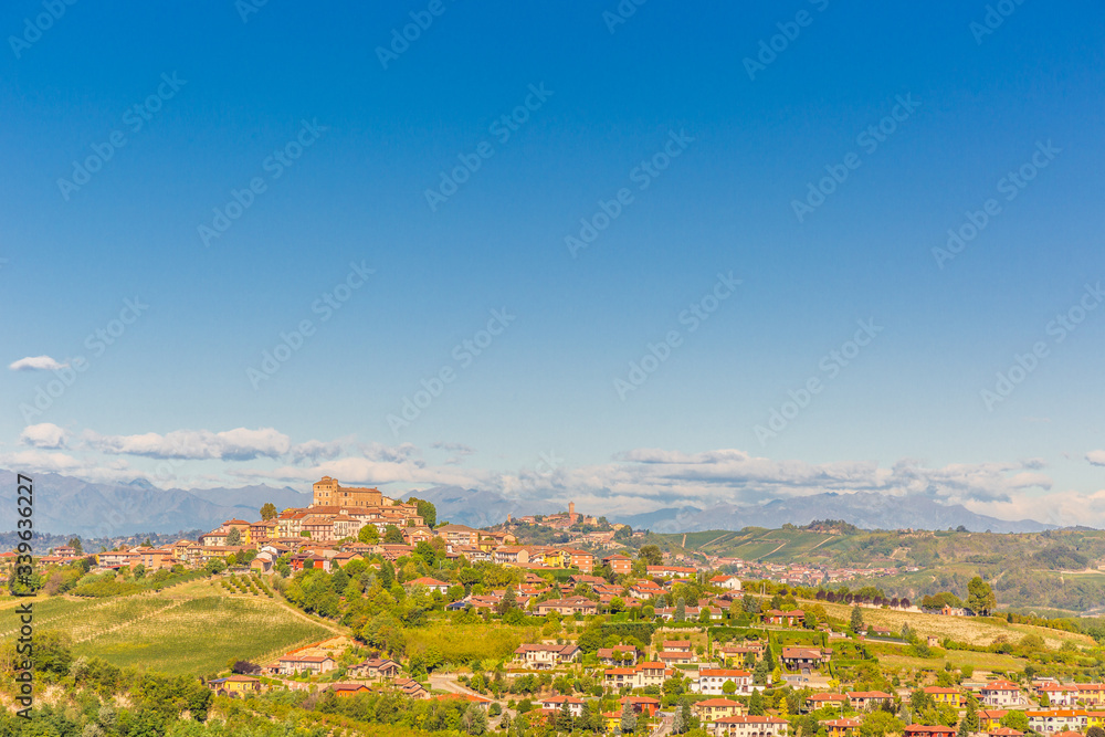 Naklejka premium 12 October 2019. View of vineyards in autumn season, in Piedmont region, Italy