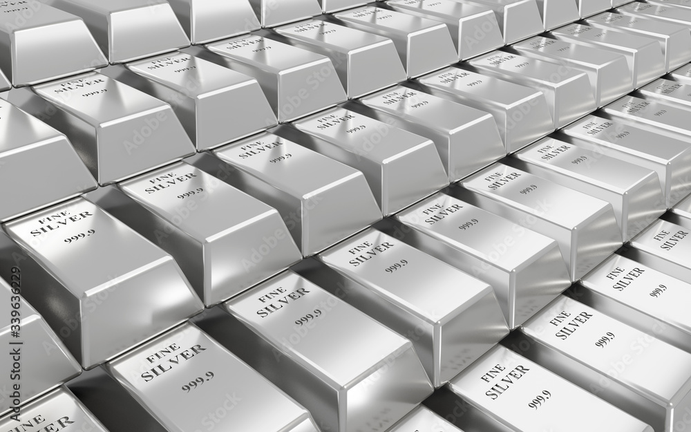 3D Render of fine silver bar, Realistic glossy metallic plate background with light and shadow. 3D Render of fine silver bar, Realistic glossy metallic plate background with light and shadow.